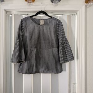 Dolan Grey and White Striped Blouse 3tr Bell Sleeve Anthropologie Sz M
